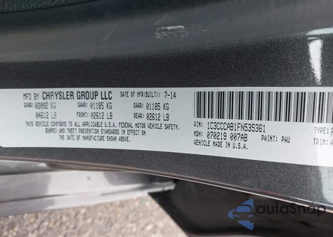 2015 Chrysler 200 Limited z USA, uszkodzony, nr VIN 1C3CCCAB1FN535361